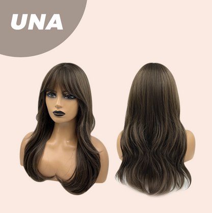 JBEXTENSION 22 Inches Cold Brown Wave With Bangs Wig UNA Alexwigs