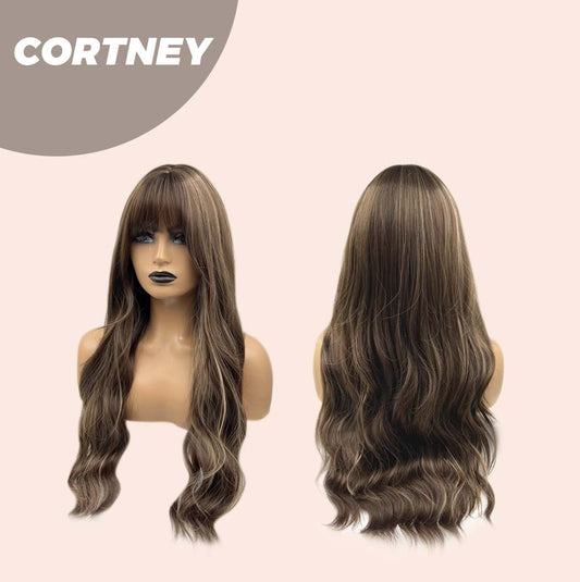 JBEXTENSION 26 Inches Brown With Highlight Wave Wig With Bangs CORTNEY Alexwigs