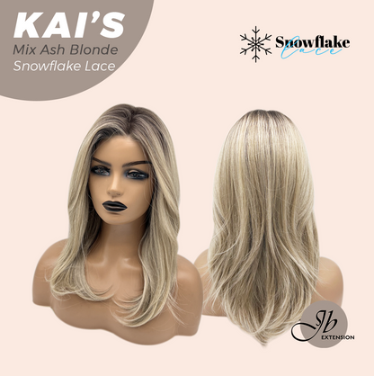 [PRE-ORDER] JBEXTENSION 18 Inches Mix Ash Blonde Pre-Cut Snowflake Lace Frontlace Glueless Wig KAI'S MIX ASH BLONDE【PERMATEASE】【BENDY EAR TABS】 Alexwigs
