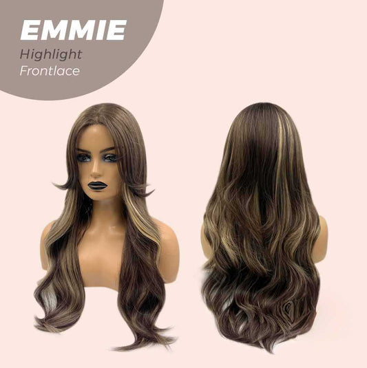 JBEXTENSION 26 Inches Curly Women Brown With Highlight Wig Pre-Cut Frontlace Glueless Wig EMMIE HIGHLIGHT Alexwigs