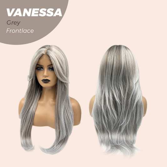 JBEXTENSION 26 Inches Curly Grey Pre-Cut Frontlace Wig VANESSA GREY Alexwigs