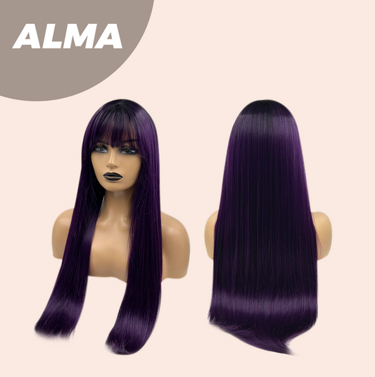 JBEXTENSION 26 Inches Dark Purple Straight Wig With Bangs ALMA Alexwigs