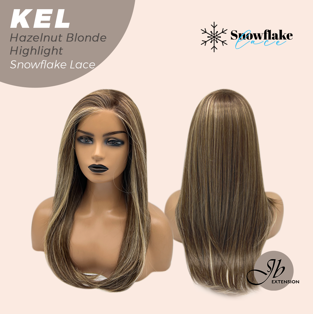 [PRE-ORDER] JBEXTENSION 22 Inches Hazelnut Blonde Highlight Pre-Cut Snowflake Lace Frontlace Glueless Wig KEL HAZELNUT【PERMATEASE】【BENDY EAR TABS】- M/L Alexwigs