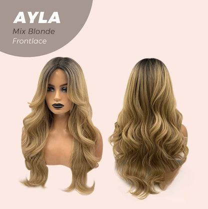 JBEXTENSION 24 Inches Body Wave Mix Blonde With Dark Root Pre-Cut Frontlace Glueless Wig AYLA MIX BLONDE Alexwigs