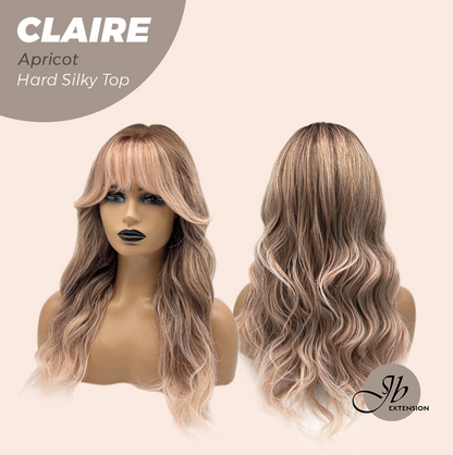 JBEXTENSION 22 Inches Scalpiana Apricot 3.5X4 Hard Silky Top Natural Scalp Effect Women Wig With Bangs CLAIRE SILKY TOP APRICOT Alexwigs