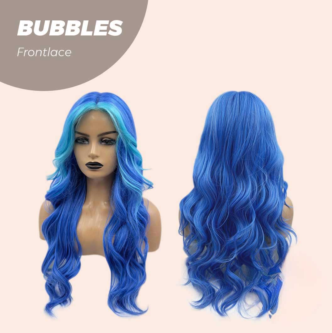 JBEXTENSION 24 Inches Mix Blue Body Wave Pre-Cut Frontlace Glueless Wig BUBBLES Alexwigs