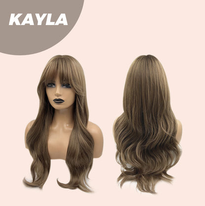 JBEXTENSION 24 Inches Light Brown Curly Wig With Bangs KAYLA Alexwigs