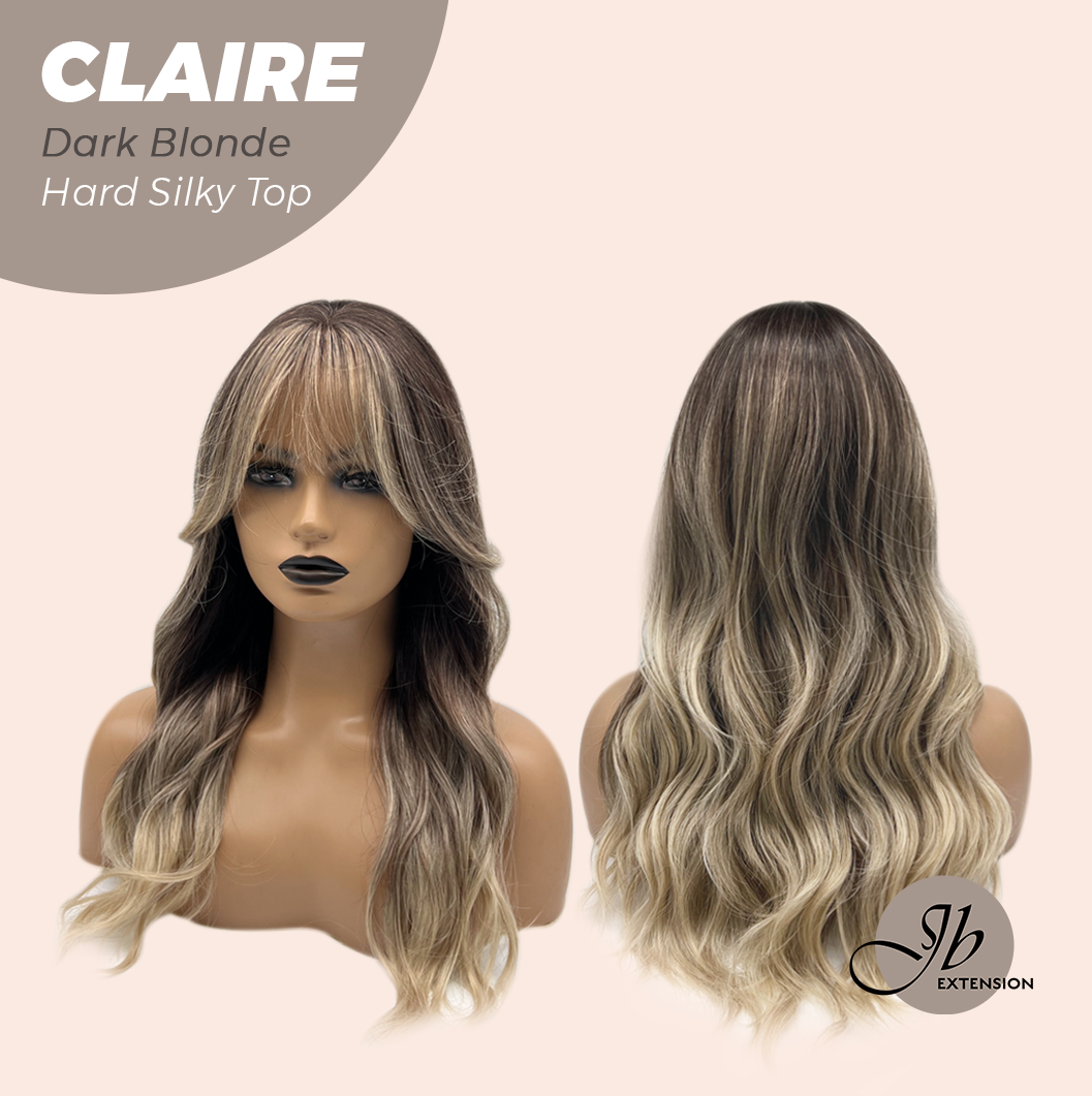 JBEXTENSION 22 Inches Scalpiana Dark Blonde 3.5X4 Hard Silky Top Natural Scalp Effect Women Wig With Bangs CLAIRE SILKY TOP DARK BLONDE Alexwigs