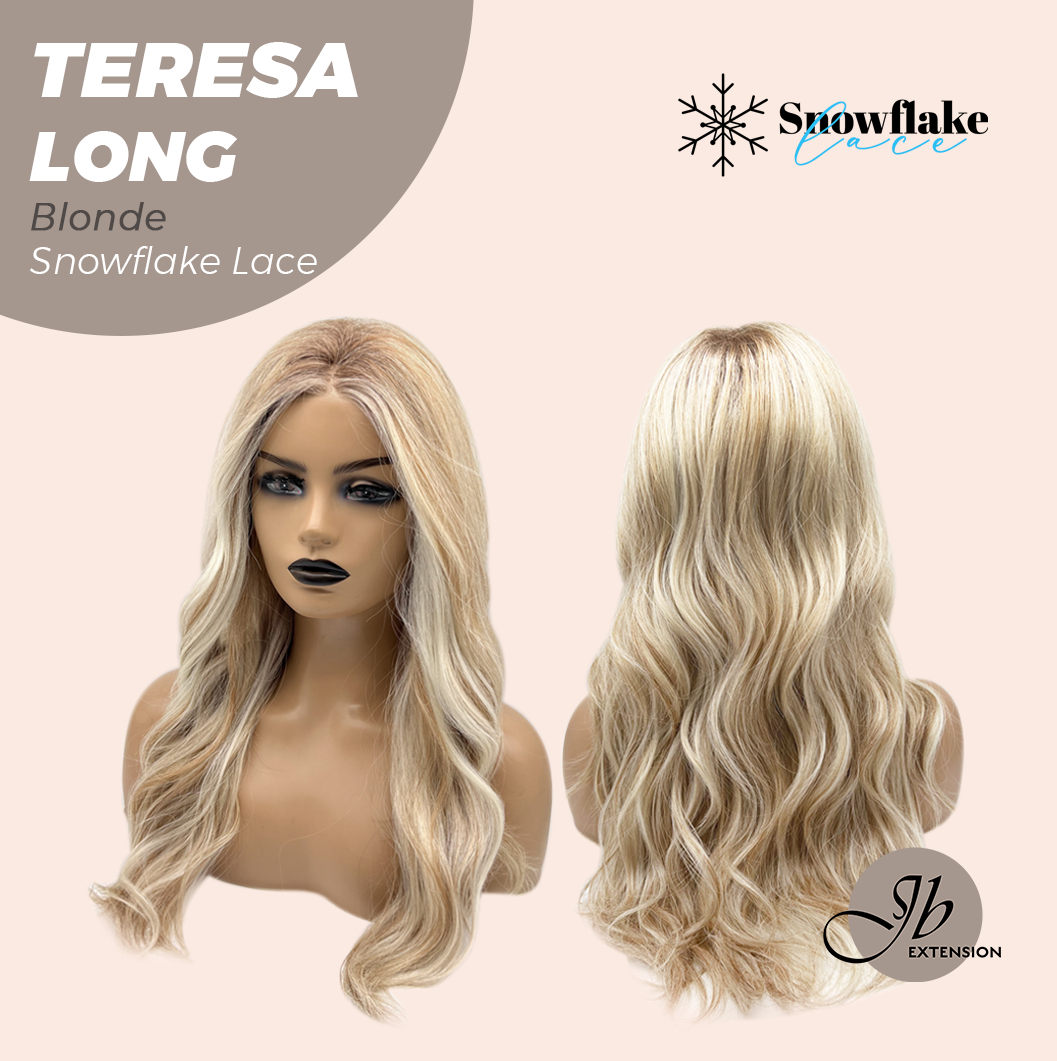 JBEXTENSION 22 Inches Long Blonde Pre-Cut Snowflake Lace Frontlace Glueless Wig TERESA LONG BLONDE【PERMATEASE】【BENDY EAR TABS】- S/M Alexwigs