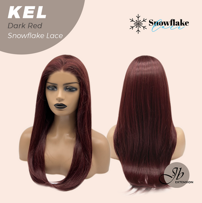 JBEXTENSION 22 Inches Dark Red Pre-Cut Snowflake Lace Frontlace Glueless Wig KEL DARK RED【PERMATEASE】【BENDY EAR TABS】- M/L Alexwigs