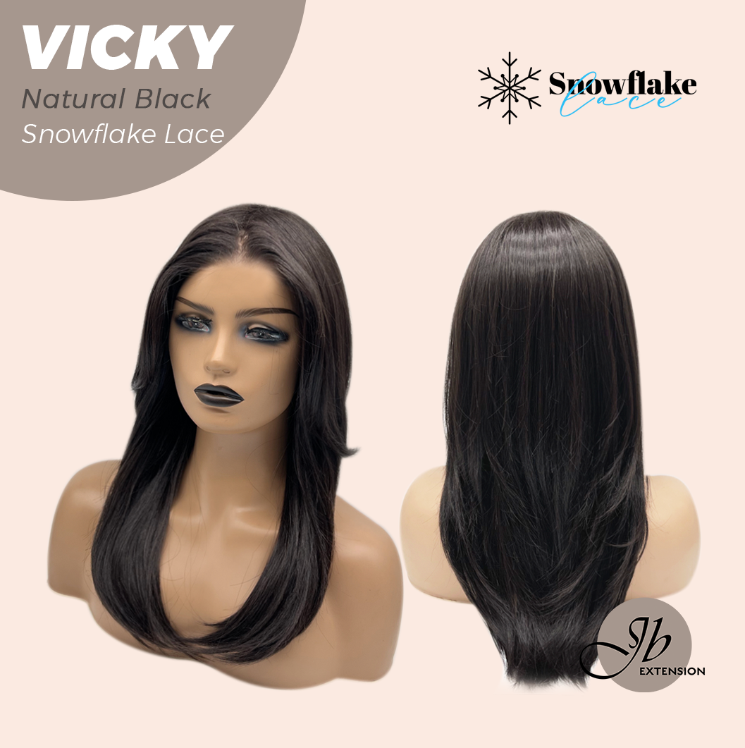 JBEXTENSION 20 Inches Natural Black Pre-Cut Snowflake Lace Frontlace Glueless Wig VICKY NATURAL BLACK【PERMATEASE】【BENDY EAR TABS】 Alexwigs