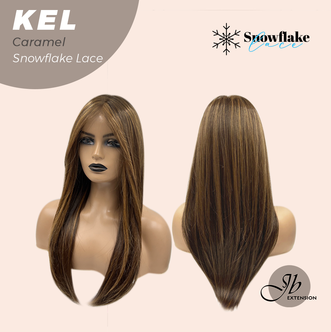JBEXTENSION 22 Inches Caramel Pre-Cut Snowflake Lace Frontlace Glueless Wig KEL CARAMEL【PERMATEASE】【BENDY EAR TABS】- M/L Alexwigs