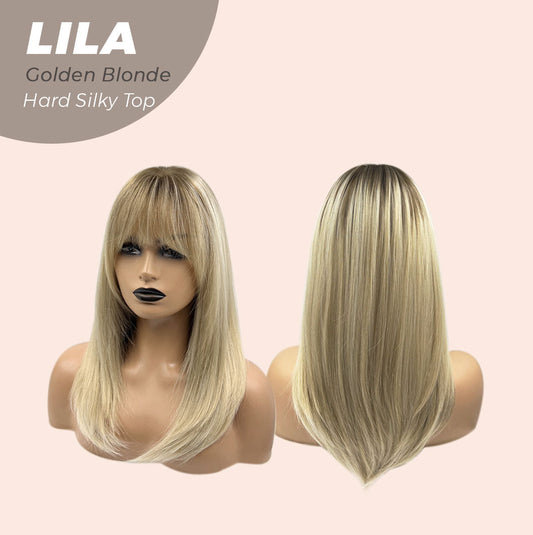 JBEXTENSION 20 Inches Scalpiana Blonde with Dark Root Wolf Cut 3.5X4 Hard Silky Top Natural Scalp Effect Wig With Bangs LILA GOLDEN BLONDE Alexwigs