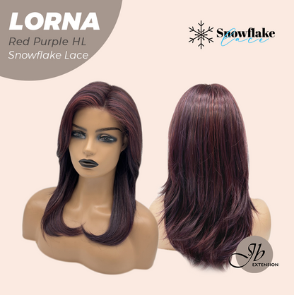 [PRE-ORDER] JBEXTENSION 18 Inches Red Purple Highlight Curly Pre-Cut Snowflake Lace Frontlace Glueless Wig LORNA SNOWFLAKE RED PURPLE HIGHLIGHT【PERMATEASE】【BENDY EAR TABS】 Alexwigs