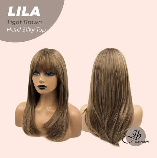 JBEXTENSION 20 Inches Scalpiana Light Brown Wolf Cut 3.5X4 Hard Silky Top Natural Scalp Effect Wig With Bangs LILA LIGHT BROWN Alexwigs