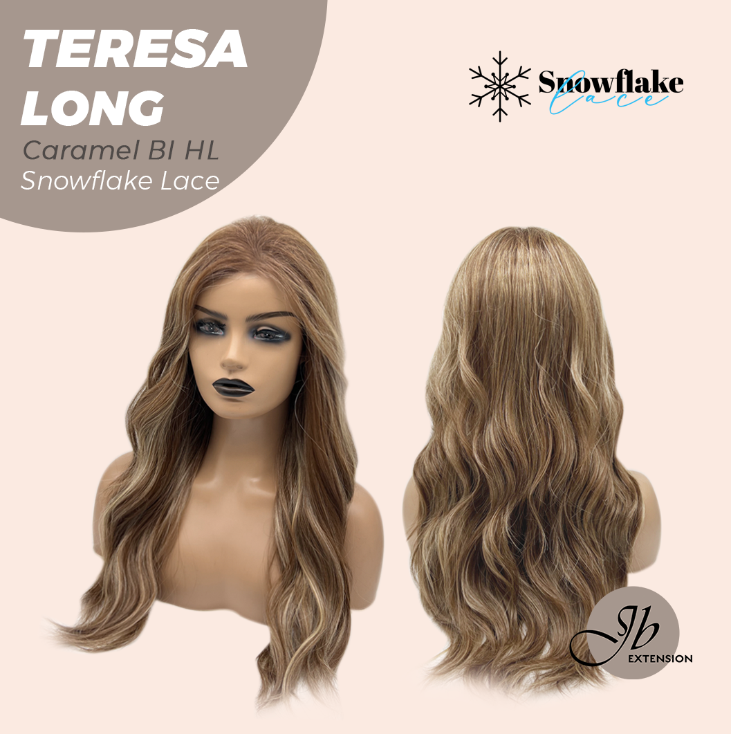 [PRE-ORDER] JBEXTENSION 22 Inches Long Caramel Blonde Highlight Pre-Cut Snowflake Lace Frontlace Glueless Wig TERESA LONG CARAMEL BLONDE HIGHLIGHT【PERMATEASE】【BENDY EAR TABS】 Alexwigs