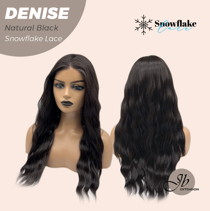 JBEXTENSION 24 Inches Natural Black Wave Pre-Cut Snowflake Lace Frontlace Glueless Wig DENISE NATURAL BLACK【PERMATEASE】【BENDY EAR TABS】- M/L Alexwigs