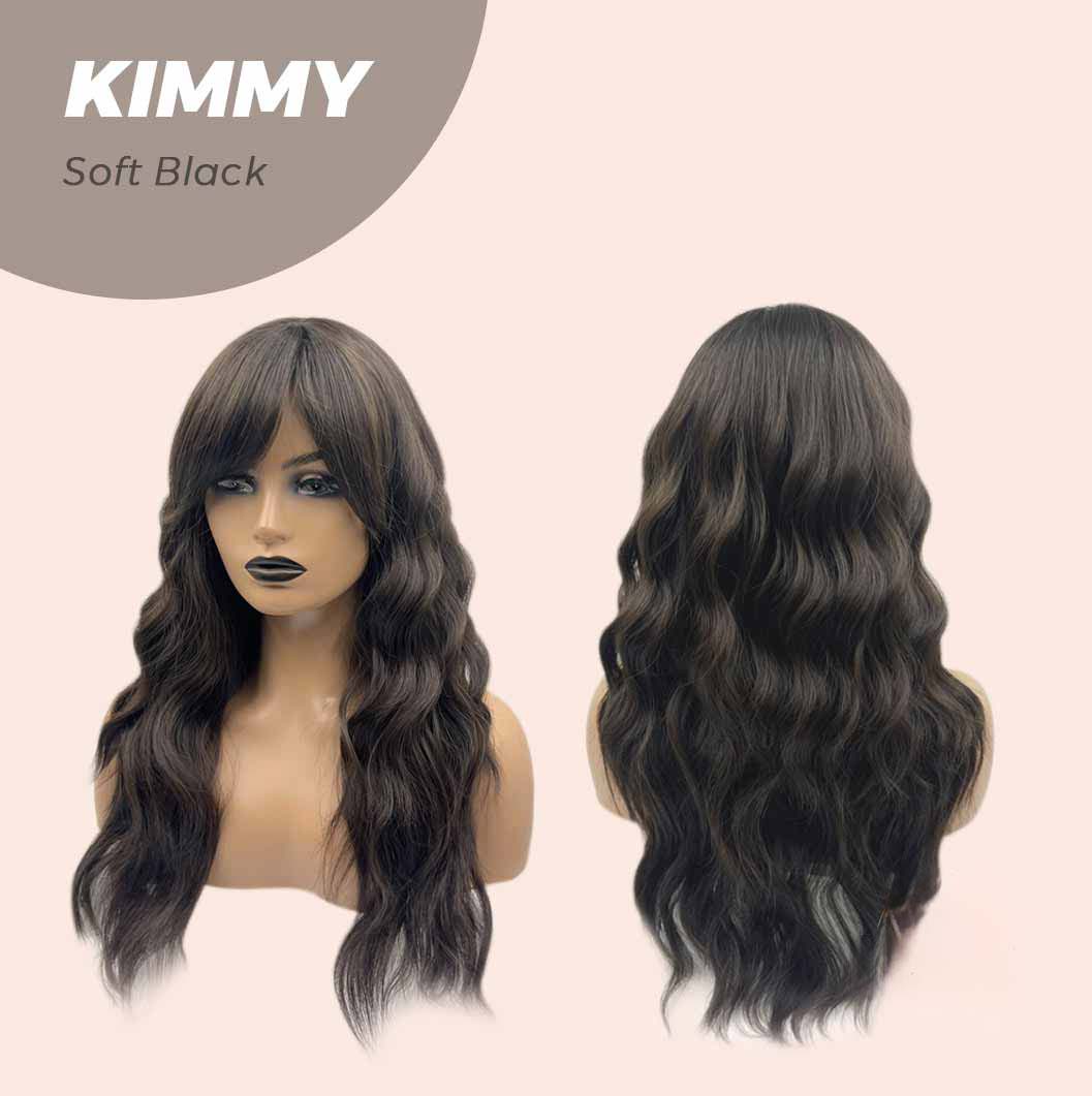JBEXTENSION 24 Inches Soft Black Body Wave With Bangs Wig KIMMY SOFT BLACK Alexwigs