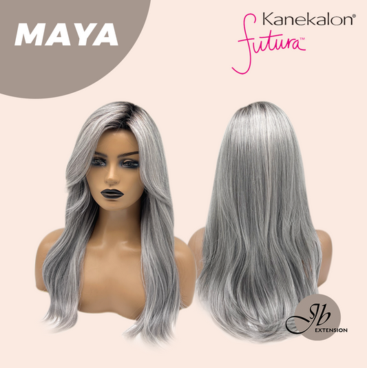 JBEXTENSION 22 Inches Grey Silver with Dark Root Women Fashion Full Machine Wig MAYA【PLUS PERMATEASE】【BENDY EAR TABS】 Alexwigs