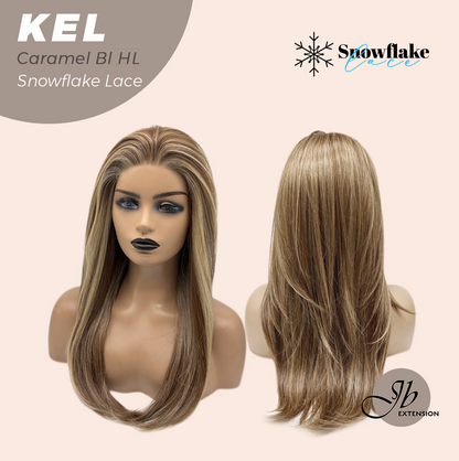 JBEXTENSION 22 Inches Caramel Blonde Highlight Pre-Cut Snowflake Lace Frontlace Glueless Wig KEL CARAMEL BLONDE HIGHLIGHT【PERMATEASE】【BENDY EAR TABS】 Alexwigs