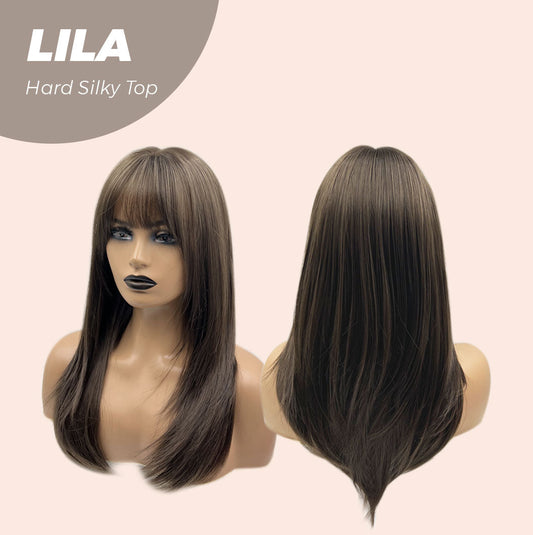 JBEXTENSION 20 Inches Scalpiana Cold Brown Wolf Cut 3.5X4 Hard Silky Top Natural Scalp Effect Wig With Bangs LILA Alexwigs