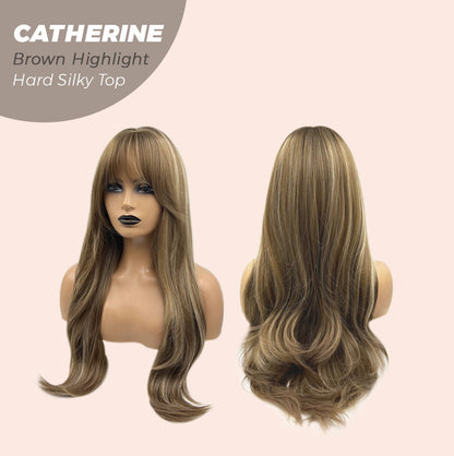 JBEXTENSION 25 Inches Scalpiana Brown With Highlight 3.5X4 Hard Silky Top Natural Scalp Effect Wig With Bangs CATHERINE BROWN HIGHLIGHT Alexwigs