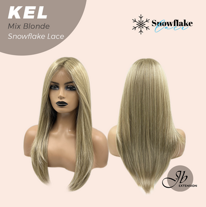 JBEXTENSION 22 Inches Mix Blonde Pre-Cut Snowflake Lace Frontlace Glueless Wig KEL MIX BLONDE【PERMATEASE】【BENDY EAR TABS】- M/L Alexwigs