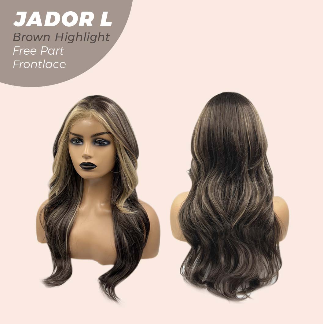 JBEXTENSION 24 Inches Brown Highlight Curly Lace Front Wig.Pre Plucked 13*4 HD Transparent Lace Frontal Handmade Futura Fiber Swiss Lace Synthetic Fiber Pre-Cut Lace Glueless Wig JADOR L BROWN HIGHLIGHT Alexwigs
