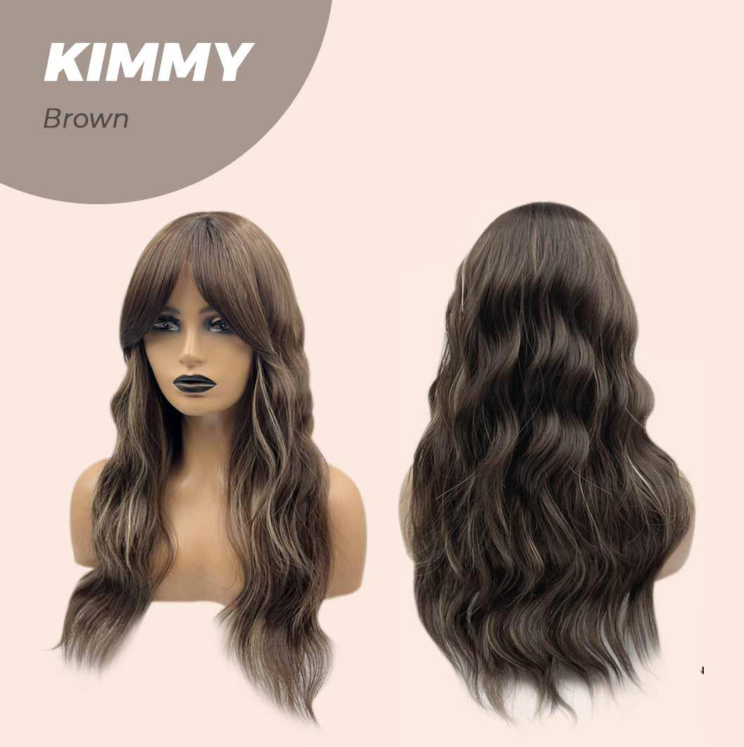 JBEXTENSION 24 Inches Brown With Highlight Body Wave With Bangs Wig KIMMY BROWN Alexwigs