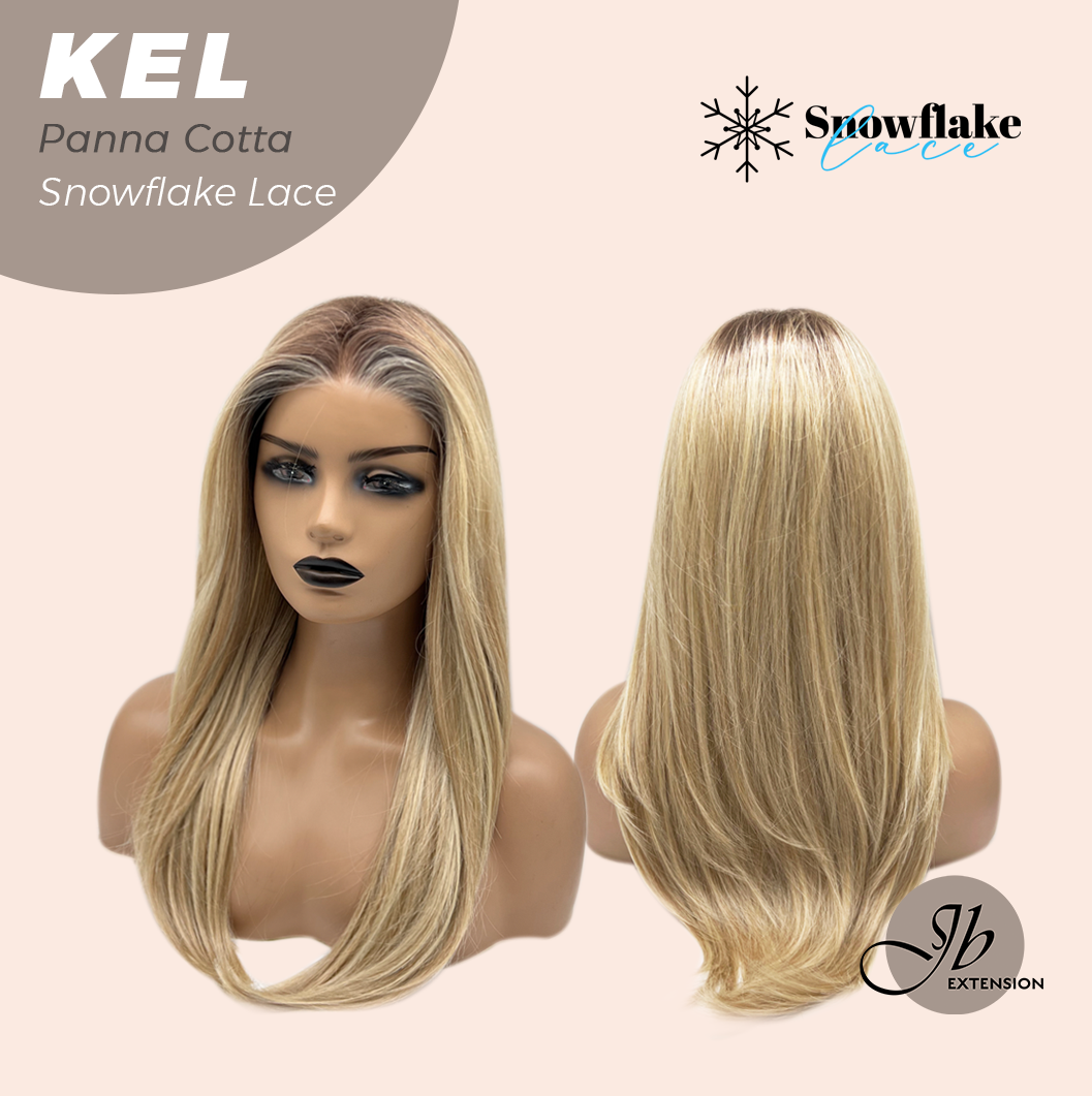 JBEXTENSION 22 Inches Panna Cotta Pre-Cut Snowflake Lace Frontlace Glueless Wig KEL PANNA COTTA【PERMATEASE】【BENDY EAR TABS】 Alexwigs