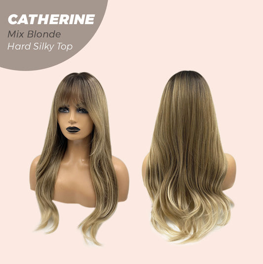 JBEXTENSION 25 Inches Scalpiana Mix Blonde 3.5X4 Hard Silky Top Natural Scalp Effect Wig With Bangs CATHERINE MIX BLONDE Alexwigs