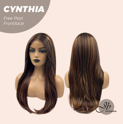 JBEXTENSION 25 Inches Auburn Highlight Pre-Cut Free Part Frontlace Glueless Wig CYNTHIA Alexwigs