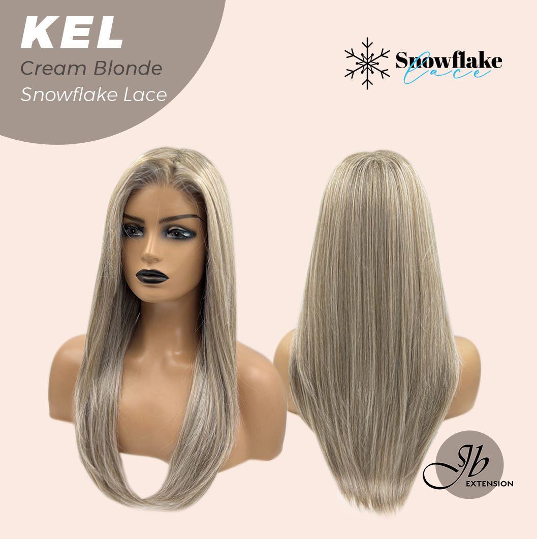 JBEXTENSION 22 Inches Cream Blonde Pre-Cut Snowflake Lace Frontlace Glueless Wig KEL CREAM BLONDE【PERMATEASE】【BENDY EAR TABS】- S/M Alexwigs
