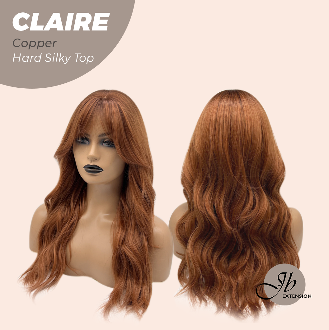 JBEXTENSION 22 Inches Scalpiana Copper 3.5X4 Hard Silky Top Natural Scalp Effect Women Wig With Bangs CLAIRE SILKY TOP COPPER Alexwigs