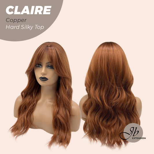 JBEXTENSION 22 Inches Scalpiana Copper 3.5X4 Hard Silky Top Natural Scalp Effect Women Wig With Bangs CLAIRE SILKY TOP COPPER Alexwigs