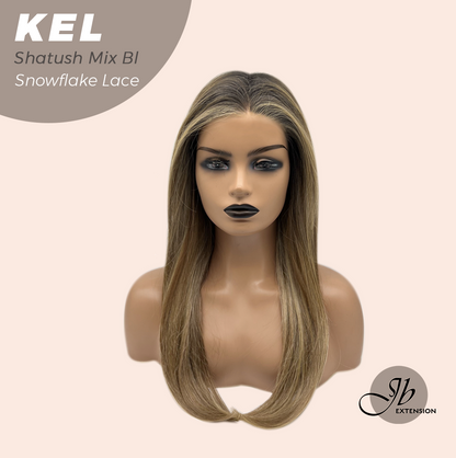 JBEXTENSION 22 Inches Shatush Mix Blonde Pre-Cut Snowflake Lace Frontlace Glueless Wig KEL SHATUSH MIX BLONDE【PERMATEASE】【BENDY EAR TABS】 Alexwigs