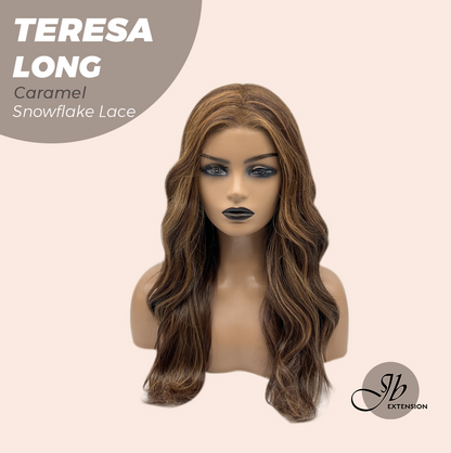 JBEXTENSION 22 Inches Long Caramel Pre-Cut Snowflake Lace Frontlace Glueless Wig TERESA LONG CARAMEL【PERMATEASE】【BENDY EAR TABS】 Alexwigs