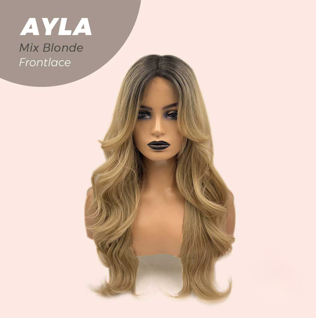 JBEXTENSION 24 Inches Body Wave Mix Blonde With Dark Root Pre-Cut Frontlace Glueless Wig AYLA MIX BLONDE Alexwigs