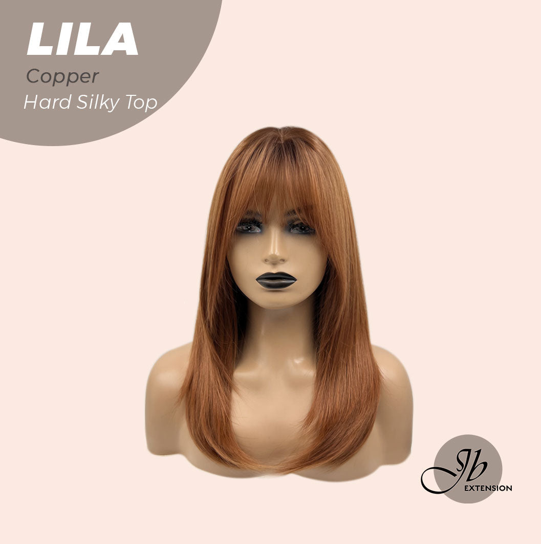 JBEXTENSION 20 Inches Scalpiana Copper Wolf Cut 3.5X4 Hard Silky Top Natural Scalp Effect Wig With Bangs LILA COPPER Alexwigs