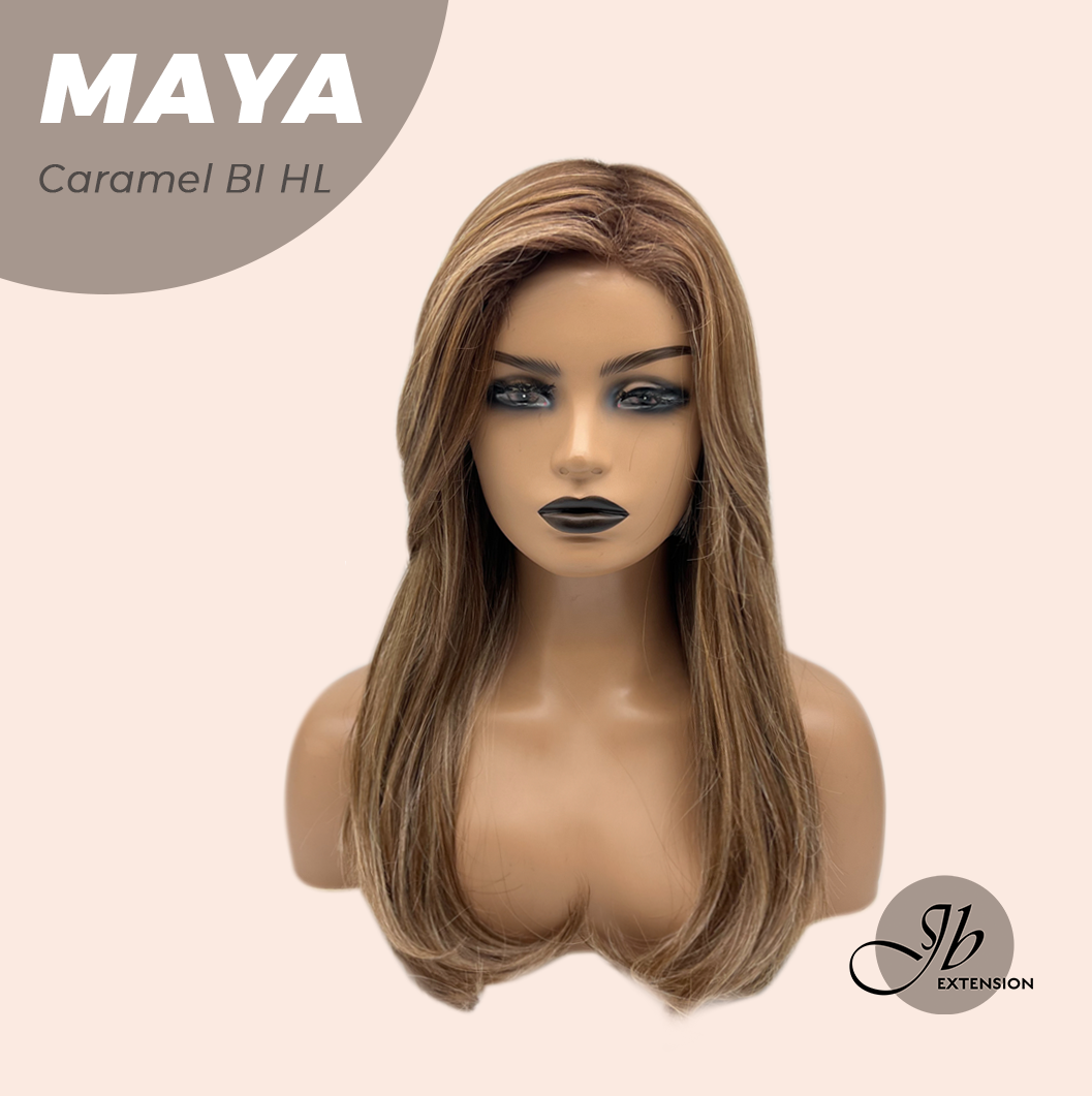 JBEXTENSION 22 Inches Caramel Blonde Highlight Women Fashion Full Machine Wig MAYA CARAMEL BLONDE HIGHLIGHT【PLUS PERMATEASE】【BENDY EAR TABS】 Alexwigs