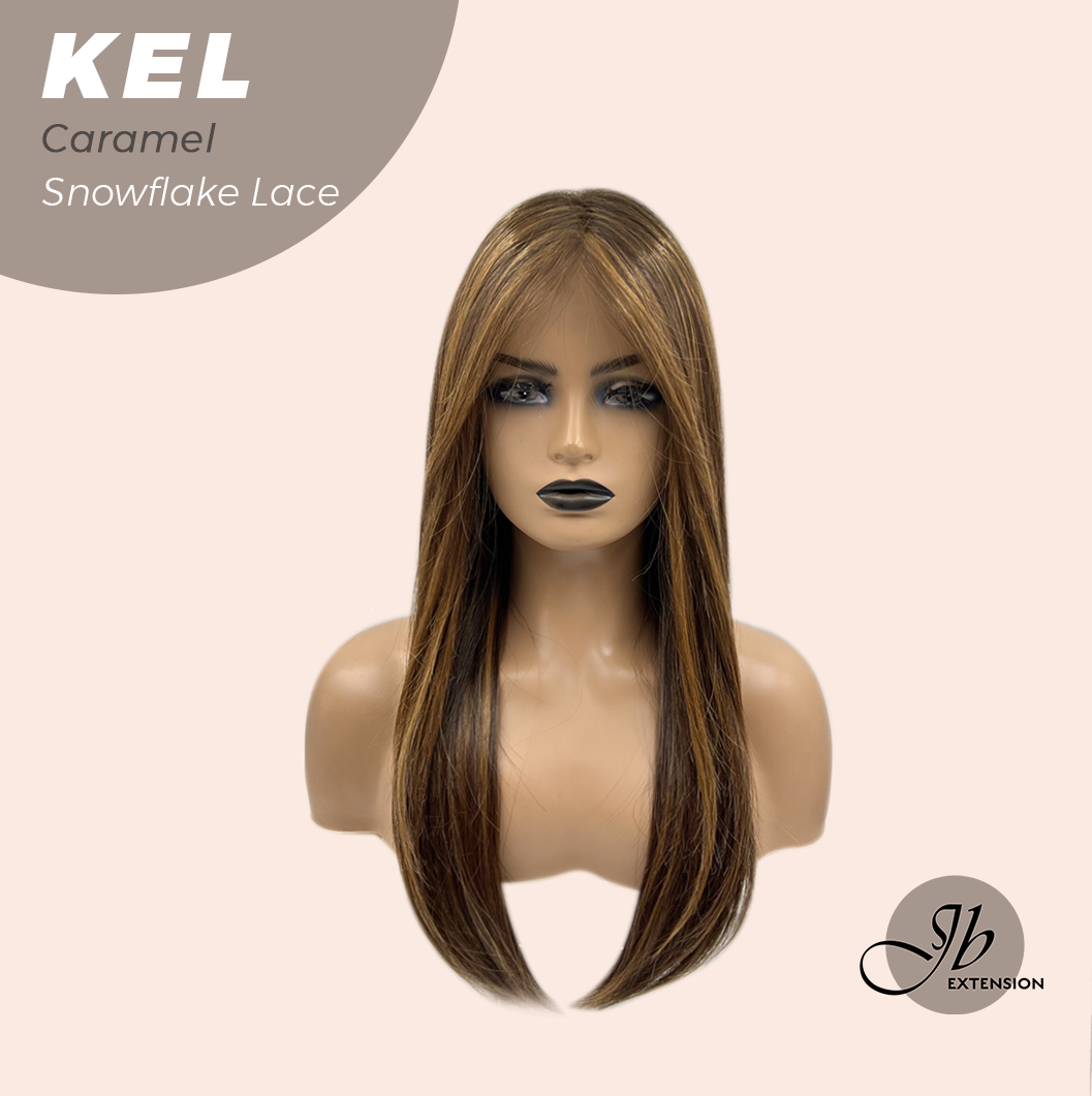 JBEXTENSION 22 Inches Caramel Pre-Cut Snowflake Lace Frontlace Glueless Wig KEL CARAMEL【PERMATEASE】【BENDY EAR TABS】S/M Alexwigs