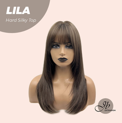 JBEXTENSION 20 Inches Scalpiana Cold Brown Wolf Cut 3.5X4 Hard Silky Top Natural Scalp Effect Wig With Bangs LILA Alexwigs