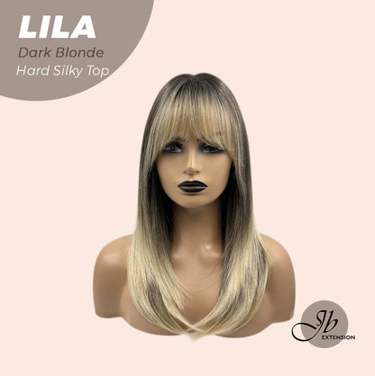 JBEXTENSION 20 Inches Scalpiana Blonde Wolf Cut 3.5X4 Hard Silky Top Natural Scalp Effect Wig With Bangs LILA DARK BLONDE Alexwigs