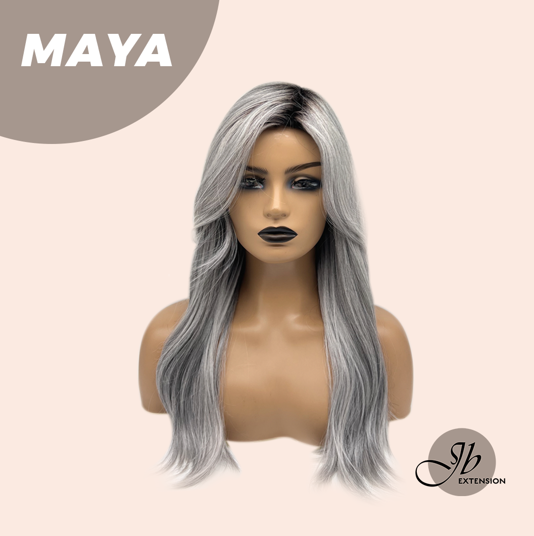 JBEXTENSION 22 Inches Grey Silver with Dark Root Women Fashion Full Machine Wig MAYA【PLUS PERMATEASE】【BENDY EAR TABS】 Alexwigs