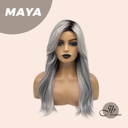 JBEXTENSION 22 Inches Grey Silver with Dark Root Women Fashion Full Machine Wig MAYA【PLUS PERMATEASE】【BENDY EAR TABS】 Alexwigs