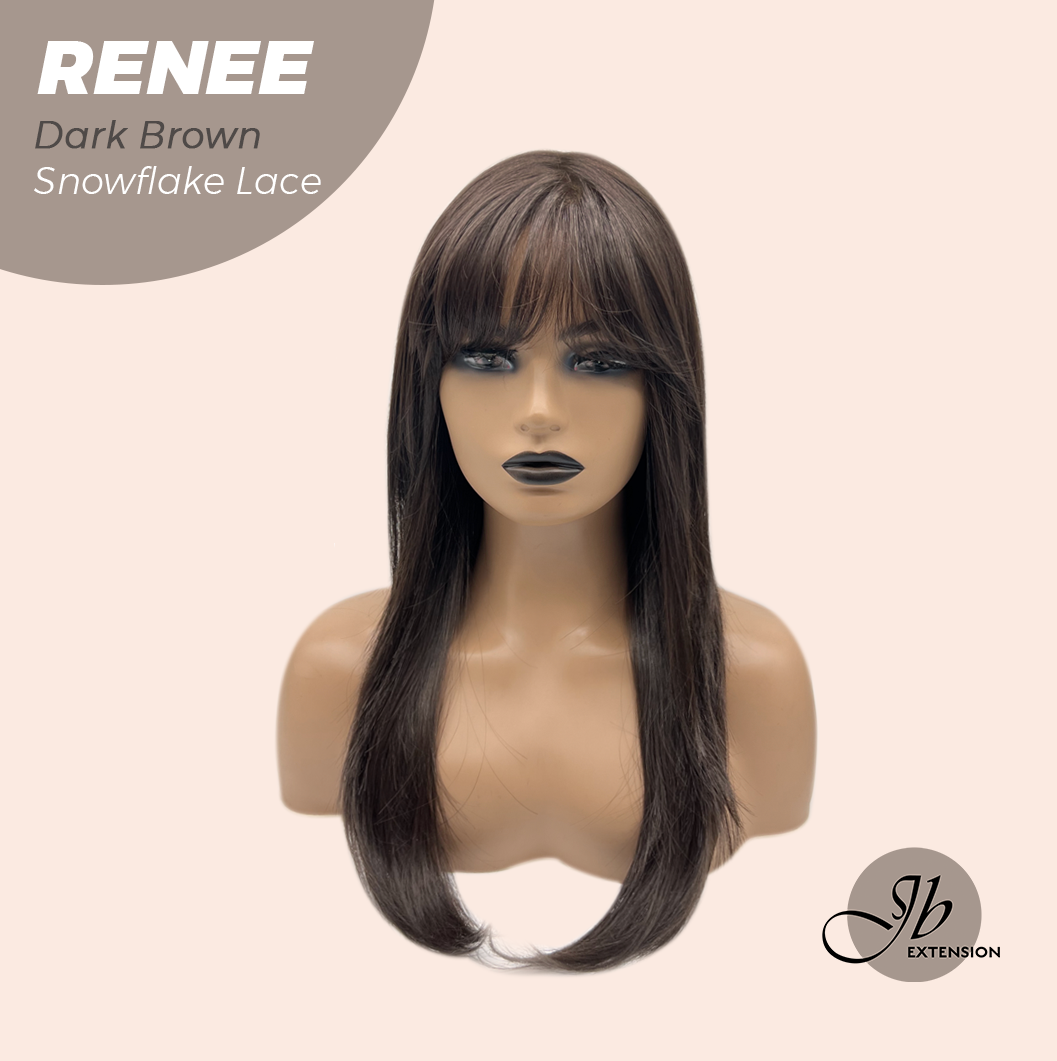 JBEXTENSION 21 Inches Dark Brown Pre-Cut T Part Snowflake Lace Frontlace Glueless Wig RENEE DARK BROWN【BENDY EAR TABS】 Alexwigs