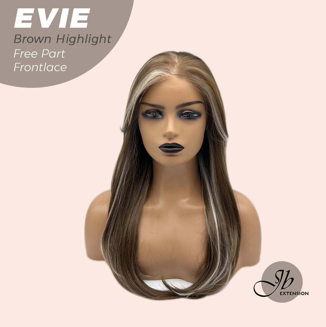JBEXTENSION 22 Inches Brown with Blonde Highlight Pre-Cut Free Part Frontlace Glueless Wig EVIE BROWN HIGHLIGHT Alexwigs