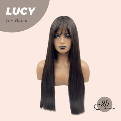 JBEXTENSION 24 Inches Tea Black Darkest Brown Wig With Bangs LUCY TEA BLACK Alexwigs