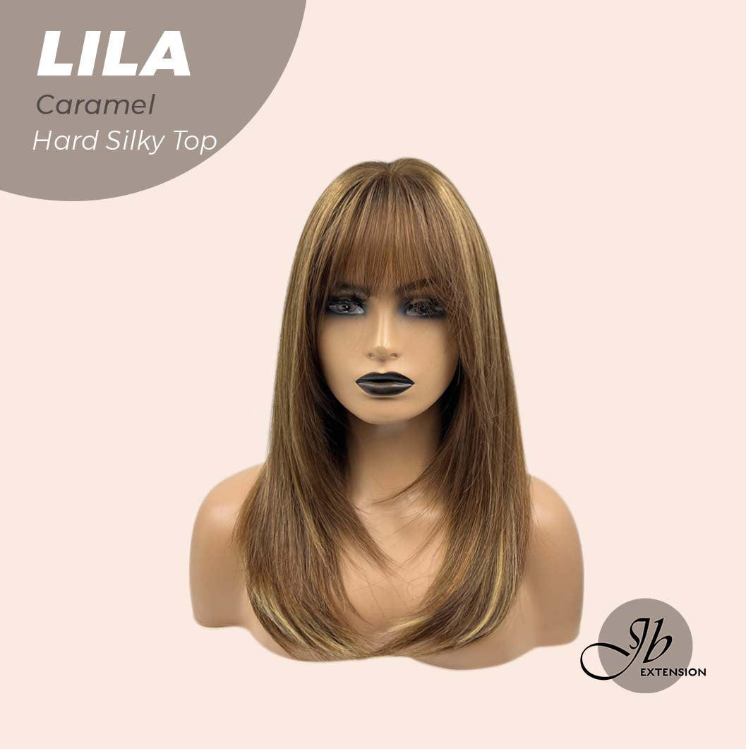JBEXTENSION 20 Inches Scalpiana Brown with Highlight Wolf Cut 3.5X4 Hard Silky Top Natural Scalp Effect Wig With Bangs LILA CARAMEL Alexwigs