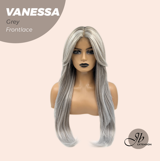 JBEXTENSION 26 Inches Curly Grey Pre-Cut Frontlace Wig VANESSA GREY Alexwigs